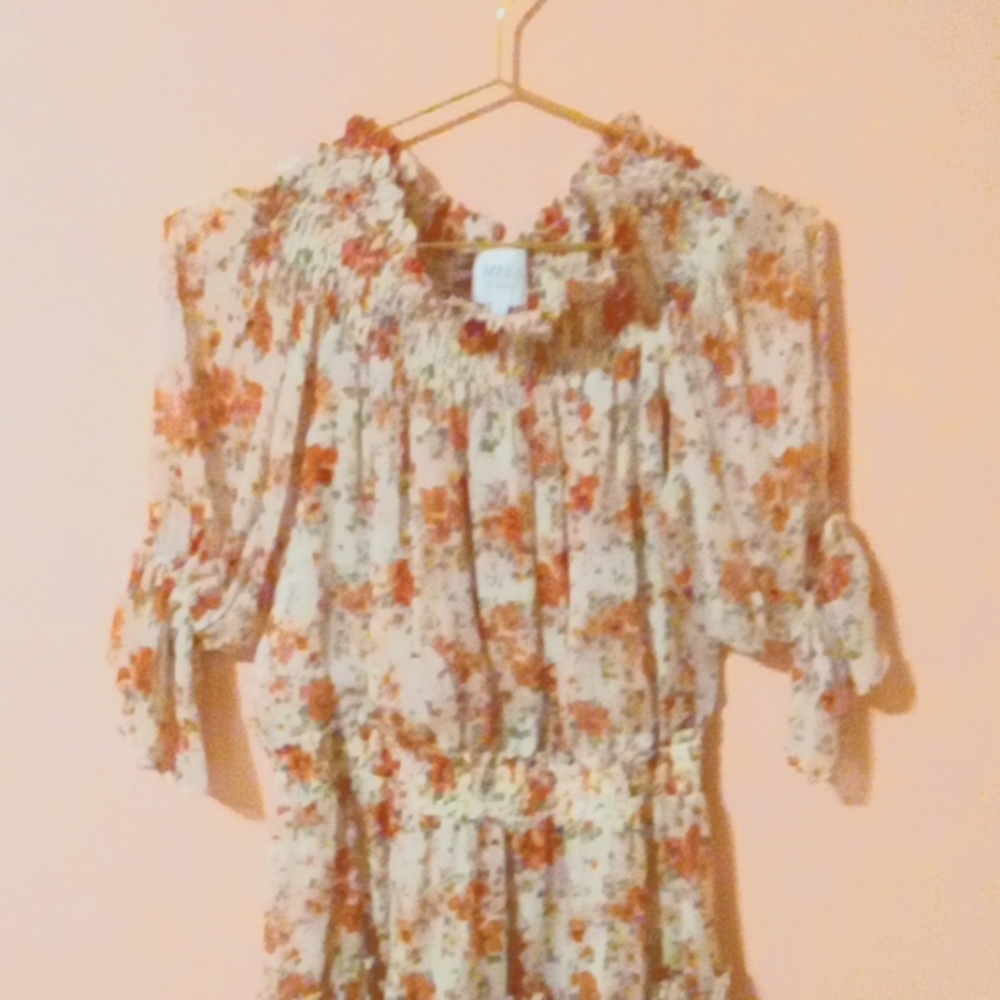 MISA Los Angeles, L, Red & pink floral.